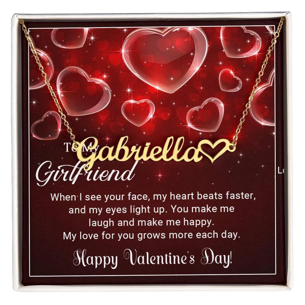To My Girlfriend You Make Me Happy Valentine Heart Name Necklace