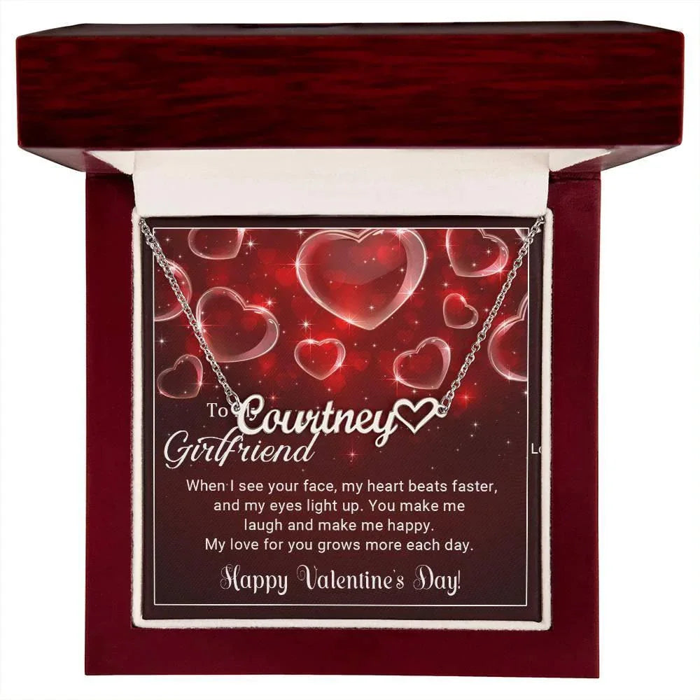 To My Girlfriend You Make Me Happy Valentine Heart Name Necklace