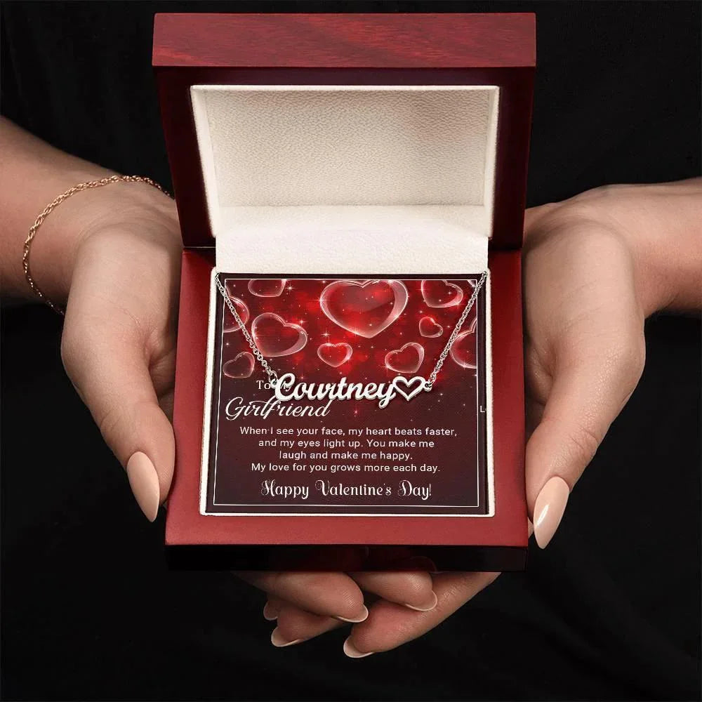 To My Girlfriend You Make Me Happy Valentine Heart Name Necklace