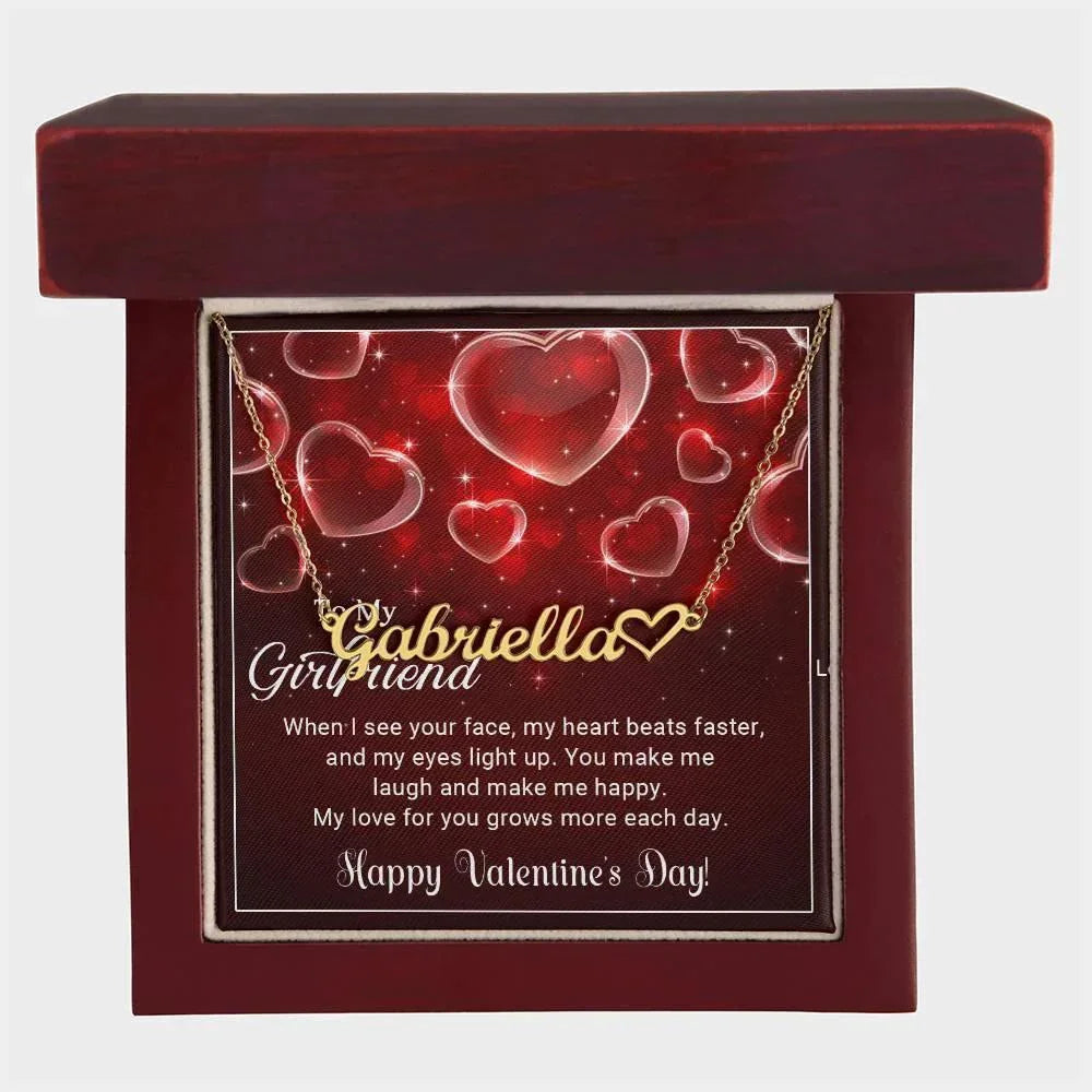 To My Girlfriend You Make Me Happy Valentine Heart Name Necklace