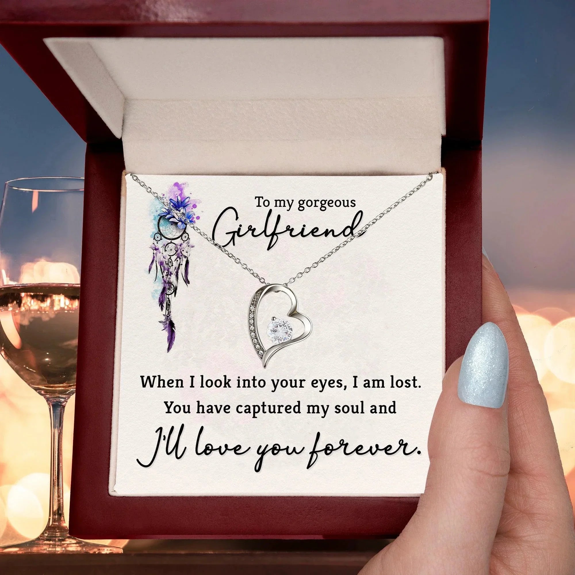 To My Gorgeous Girlfriend When I Look into Your Eyes Forever Love Pendant Necklace