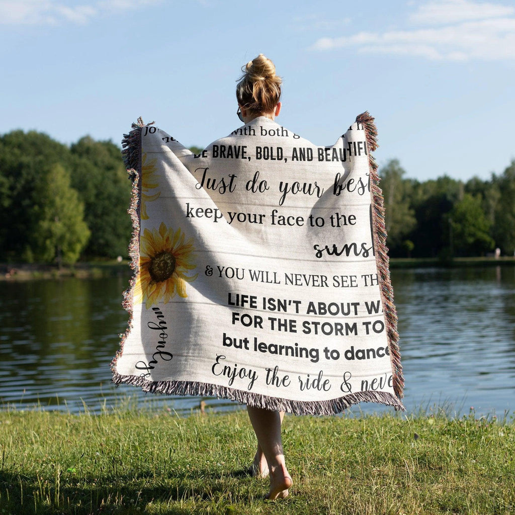 To My Granddaughter Life Is Learning to Dance in the Rain Personalized Heirloom Woven Blanket