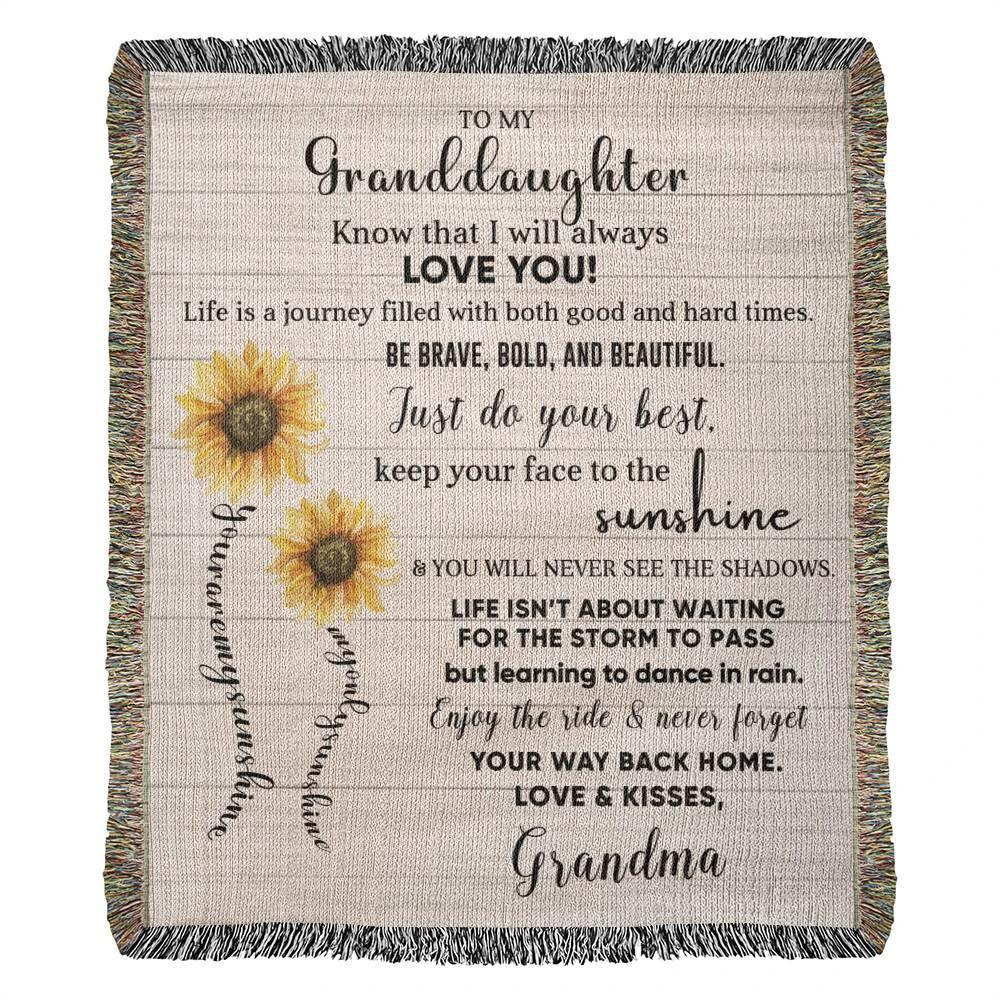 To My Granddaughter Life Is Learning to Dance in the Rain Personalized Heirloom Woven Blanket