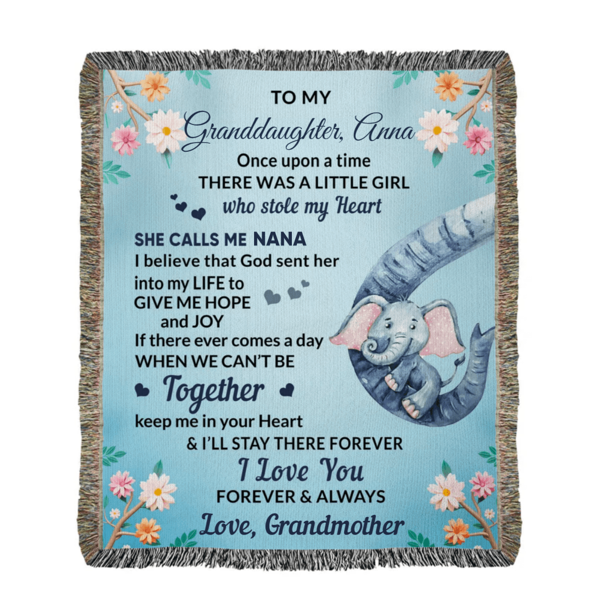 To My Granddaughter, You bring me Hope and Joy Heirloom Woven Blanket Love Nana - Mallard Moon Gift Shop