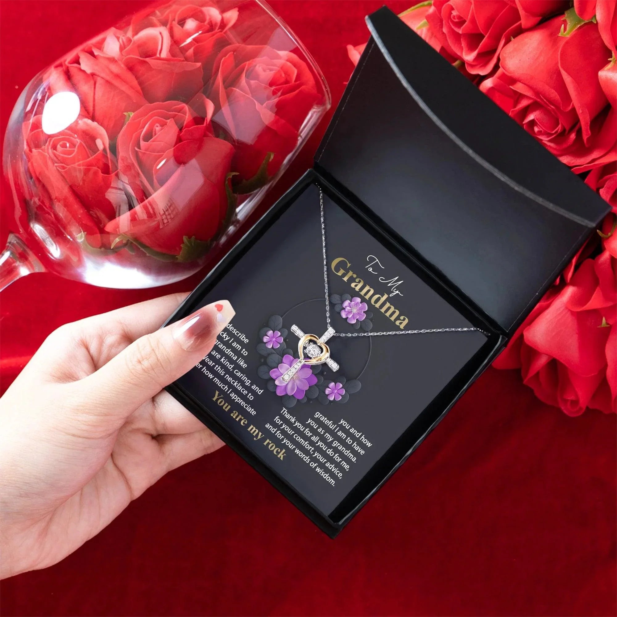To My Grandma I am Lucky to Have You Cross Pendant Necklace