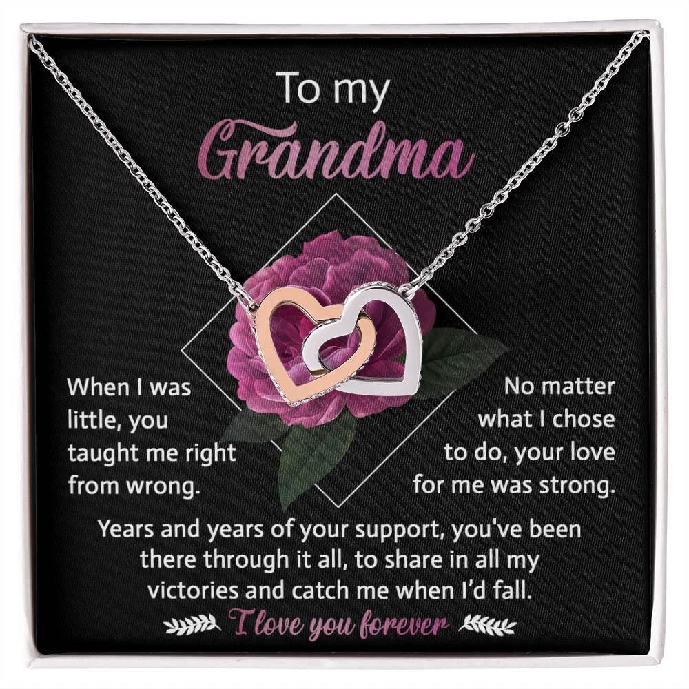 To My Grandma Your Love for Me is Strong Interlocking Hearts Pendant Necklace