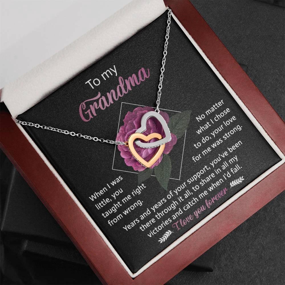 To My Grandma Your Love for Me is Strong Interlocking Hearts Pendant Necklace