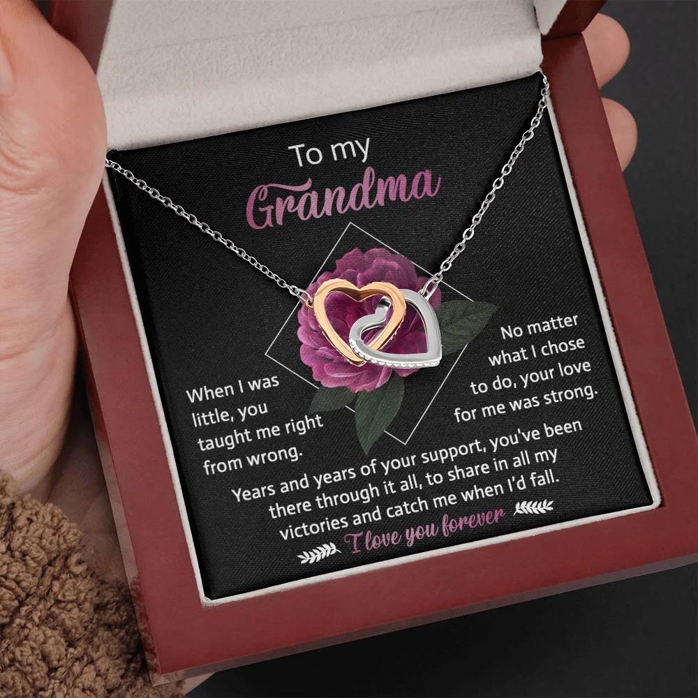 To My Grandma Your Love for Me is Strong Interlocking Hearts Pendant Necklace