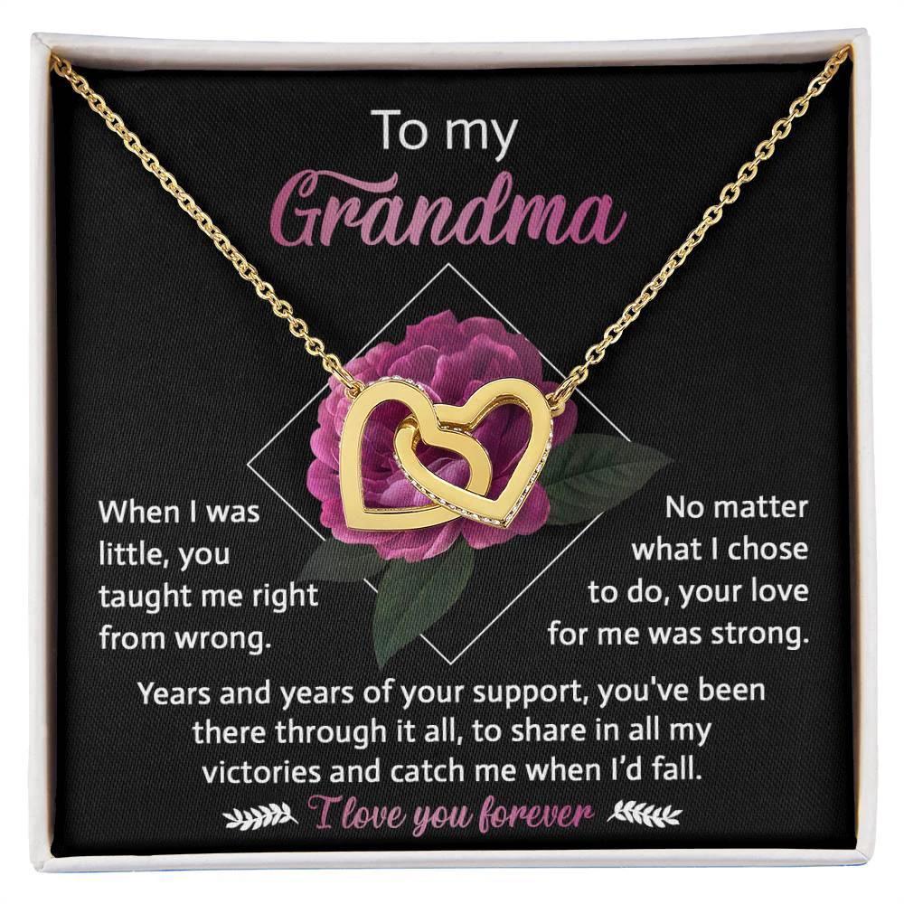 To My Grandma Your Love for Me is Strong Interlocking Hearts Pendant Necklace