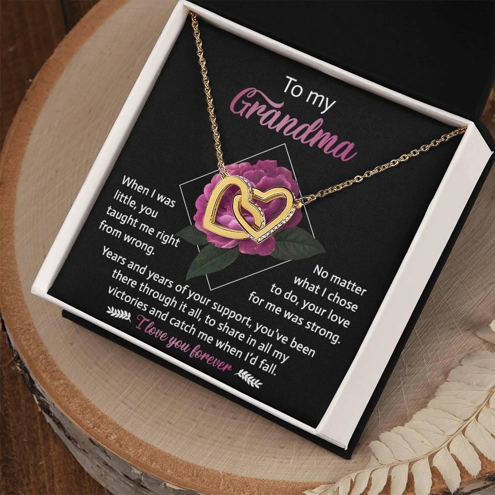 To My Grandma Your Love for Me is Strong Interlocking Hearts Pendant Necklace