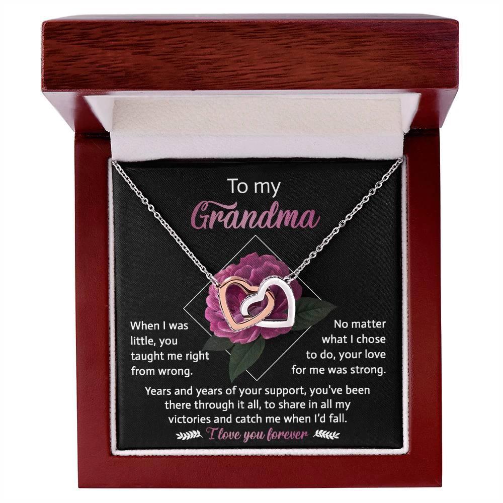 To My Grandma Your Love for Me is Strong Interlocking Hearts Pendant Necklace