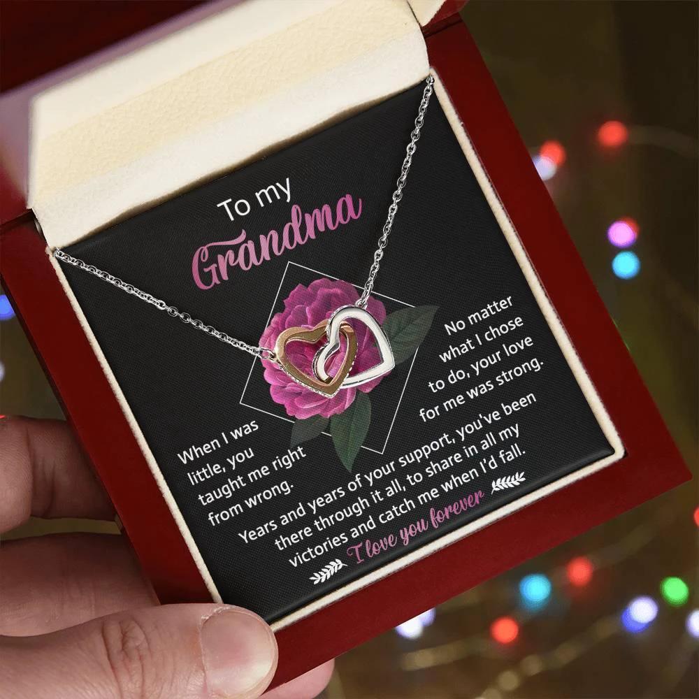 To My Grandma Your Love for Me is Strong Interlocking Hearts Pendant Necklace