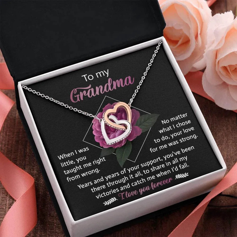 To My Grandma Your Love for Me is Strong Interlocking Hearts Pendant Necklace