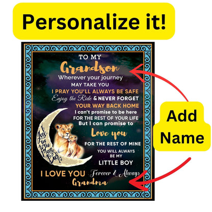 To My Grandson I Promise to Love You Custom Plush Coral Fleece Blanket - Mallard Moon Gift Shop