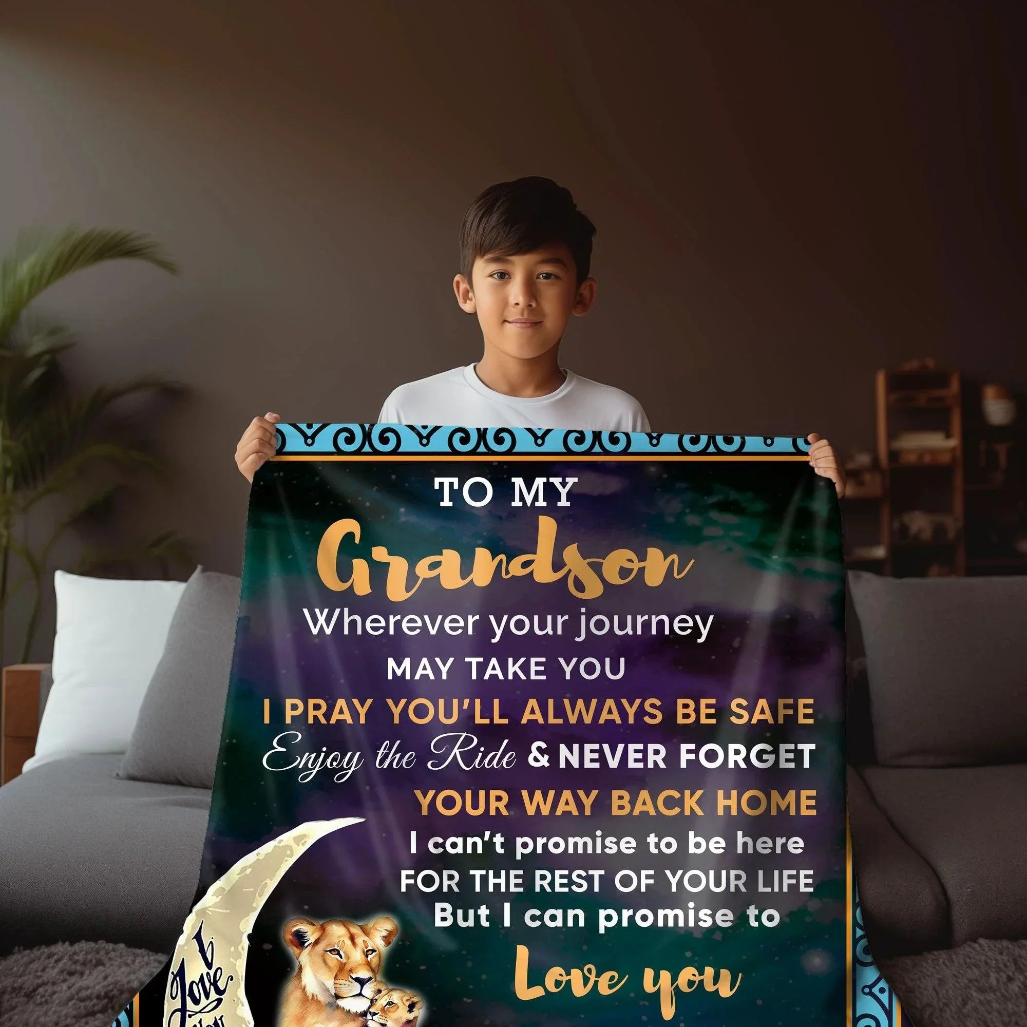 To My Grandson I Promise to Love You Custom Plush Coral Fleece Blanket