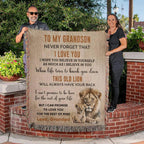 To My Grandson This Old Lion Will Always Have Your Back Personalized Heirloom Woven Blanket