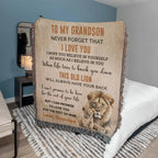 To My Grandson This Old Lion Will Always Have Your Back Personalized Heirloom Woven Blanket