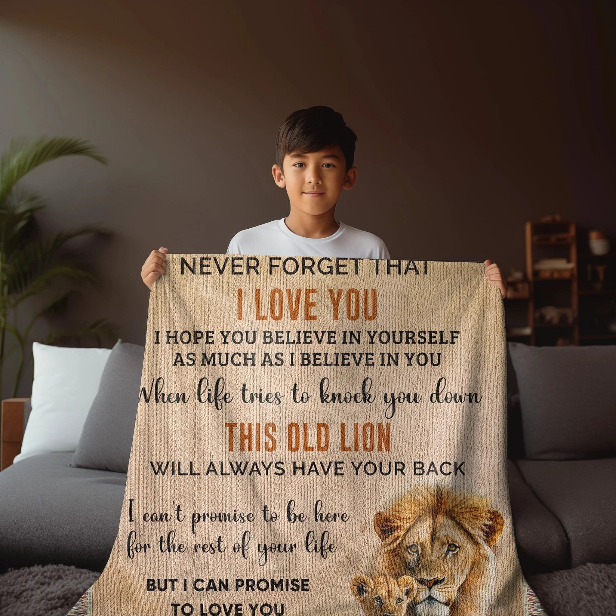 To My Grandson This Old Lion Will Always Have Your Back Personalized Heirloom Woven Blanket