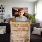 To My Grandson This Old Lion Will Always Have Your Back Personalized Heirloom Woven Blanket
