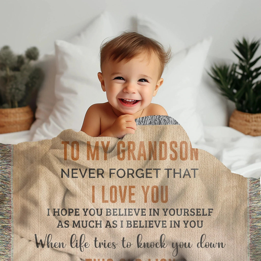 To My Grandson This Old Lion Will Always Have Your Back Personalized Heirloom Woven Blanket