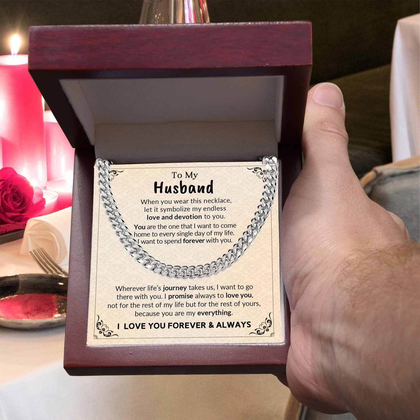 To My Husband My Endless Love and Devotion Chain Necklace with Message Card - Mallard Moon Gift Shop