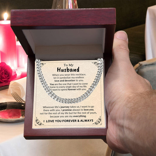 To My Husband My Endless Love and Devotion Chain Necklace with Message Card - Mallard Moon Gift Shop