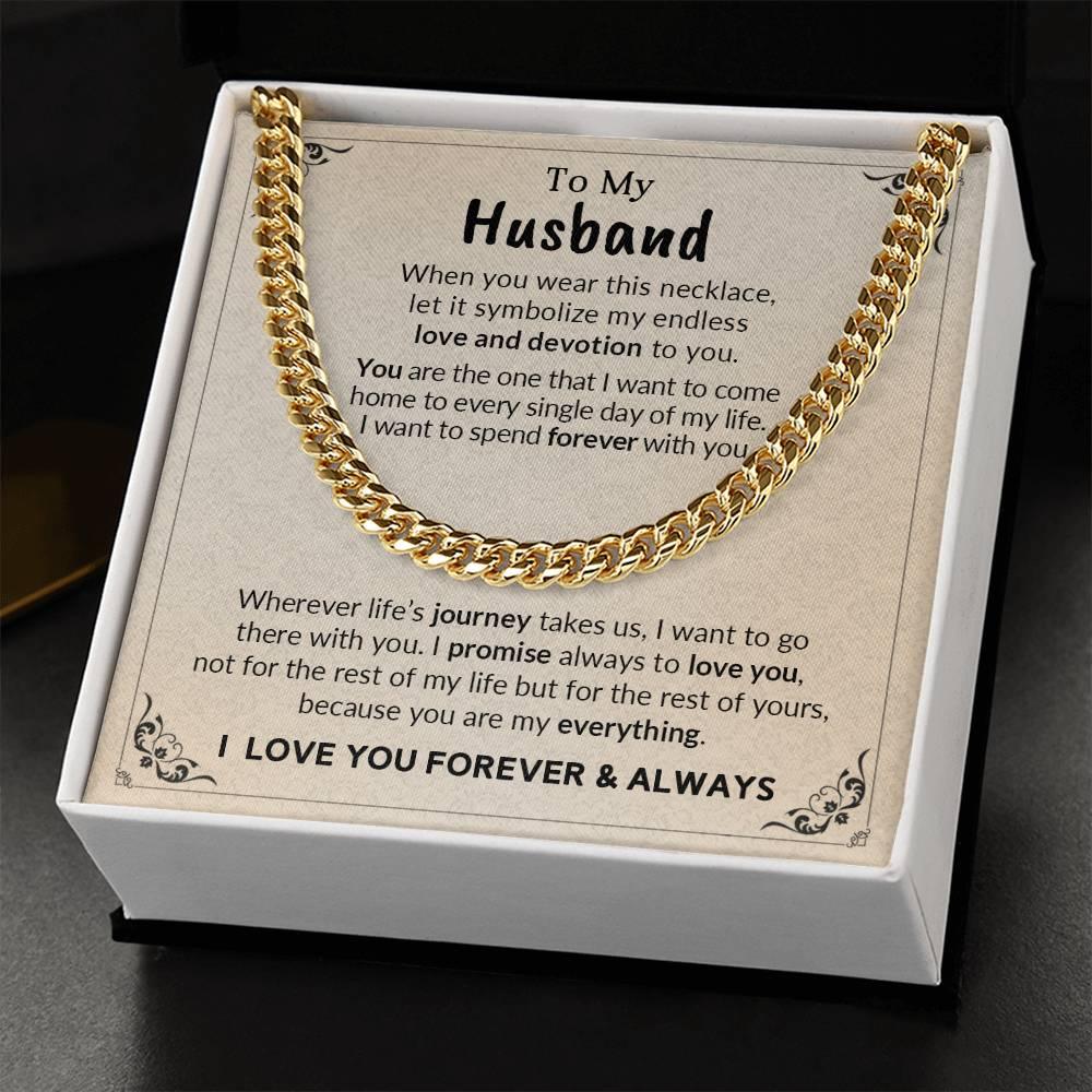 To My Husband My Endless Love and Devotion Chain Necklace with Message Card - Mallard Moon Gift Shop