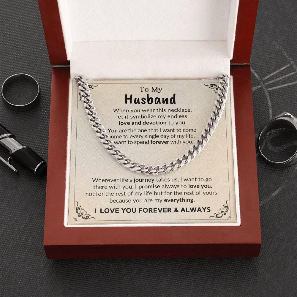 To My Husband My Endless Love and Devotion Chain Necklace with Message Card