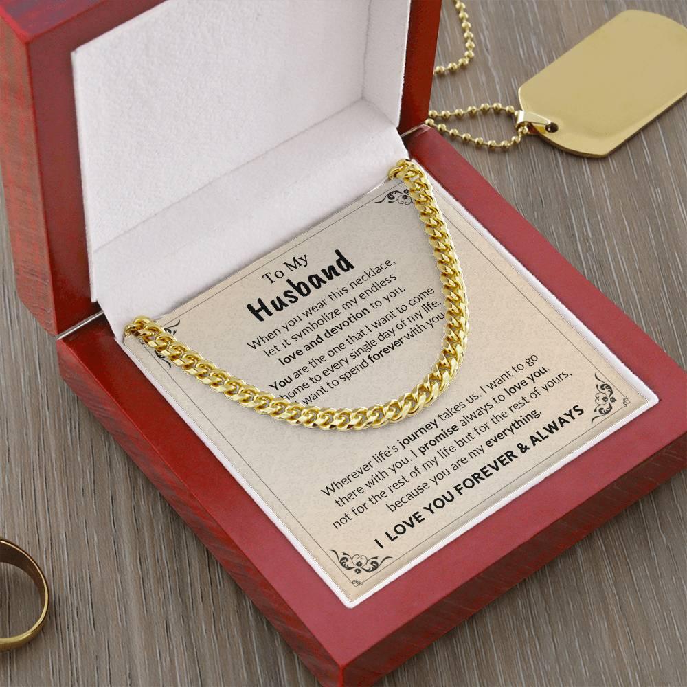 To My Husband My Endless Love and Devotion Chain Necklace with Message Card - Mallard Moon Gift Shop