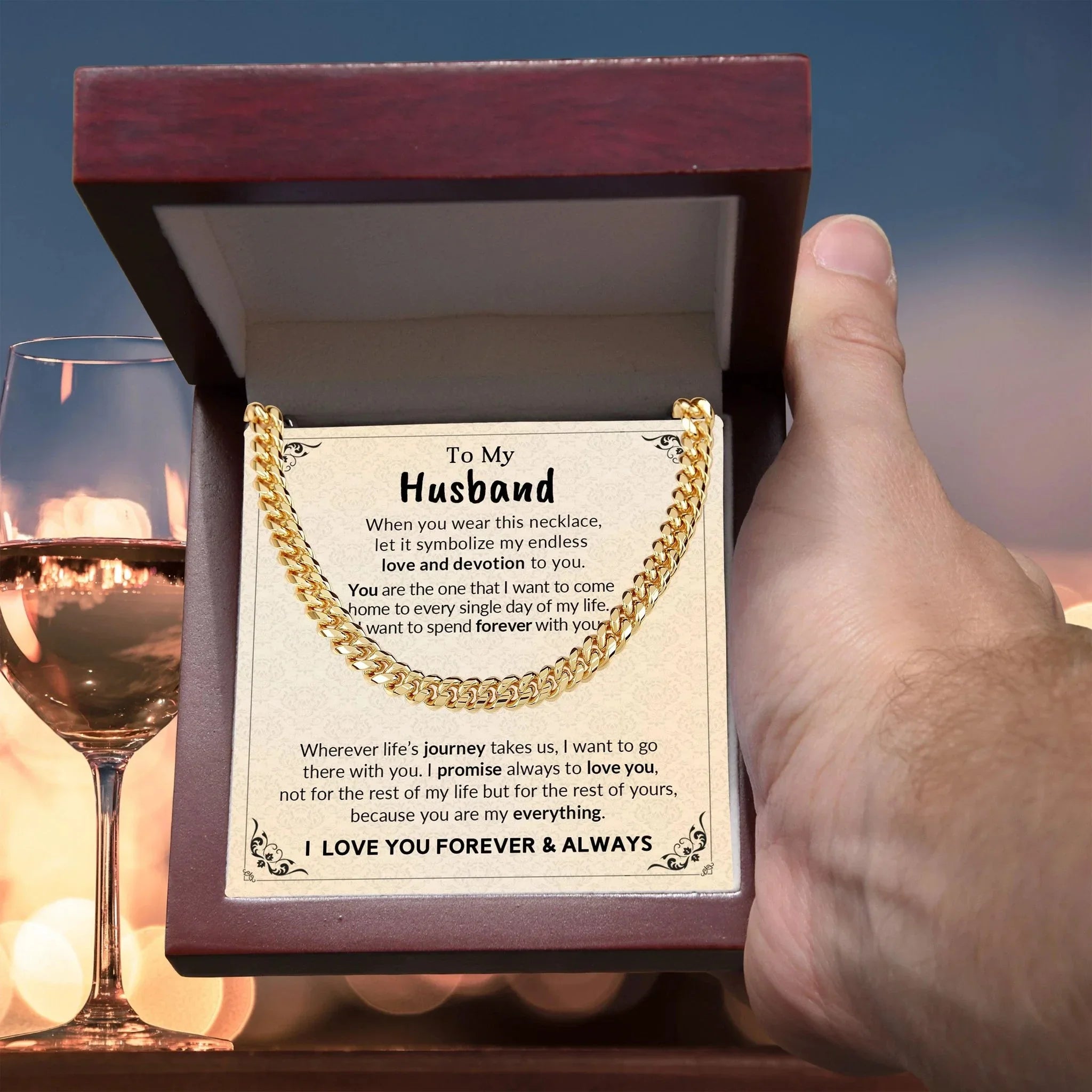 To My Husband My Endless Love and Devotion Chain Necklace with Message Card