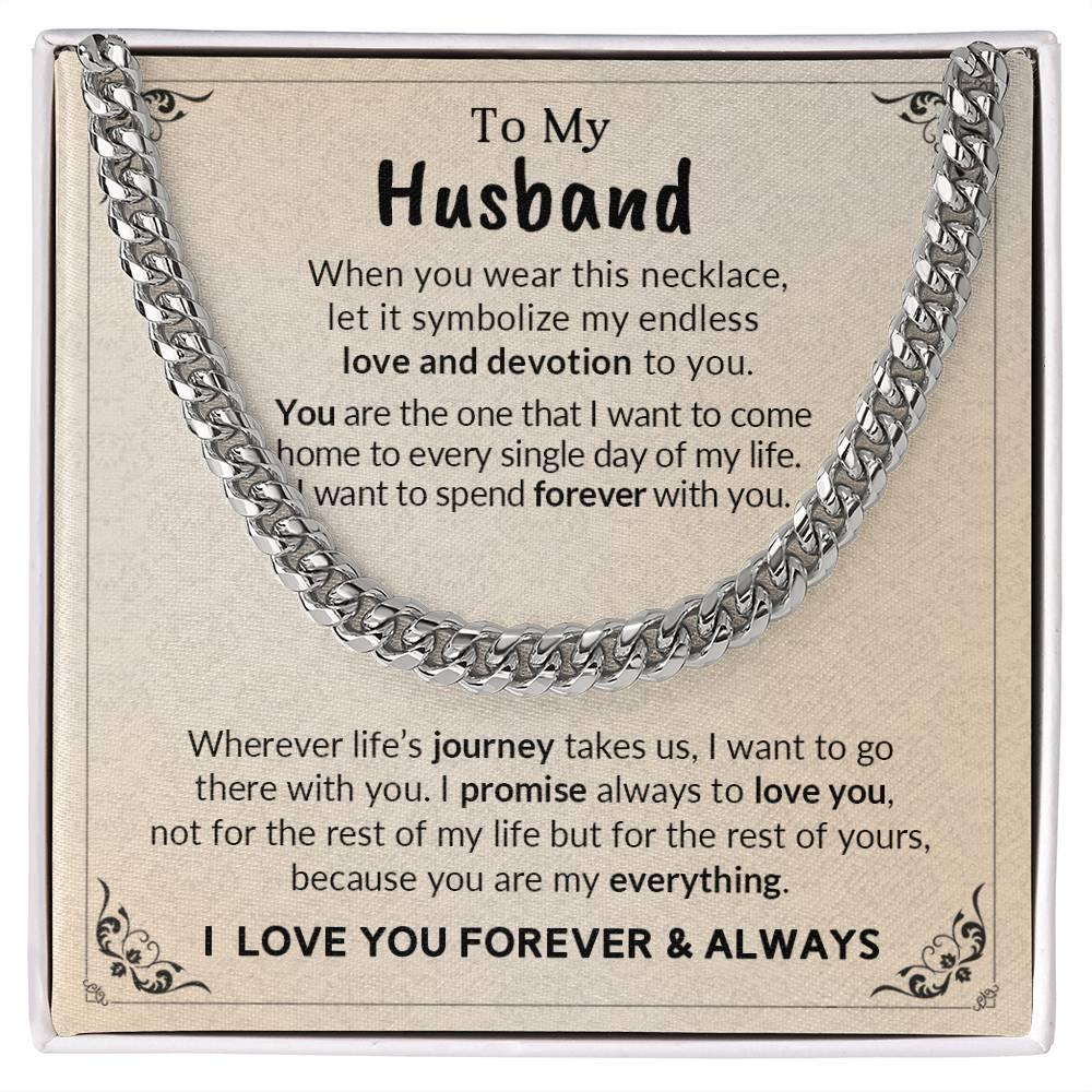 To My Husband My Endless Love and Devotion Chain Necklace with Message Card - Mallard Moon Gift Shop