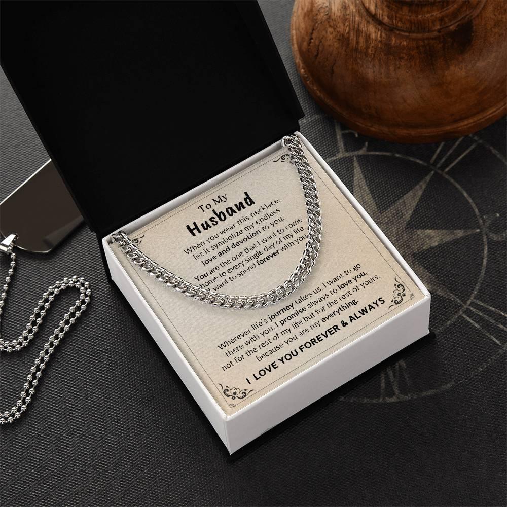 To My Husband My Endless Love and Devotion Chain Necklace with Message Card - Mallard Moon Gift Shop