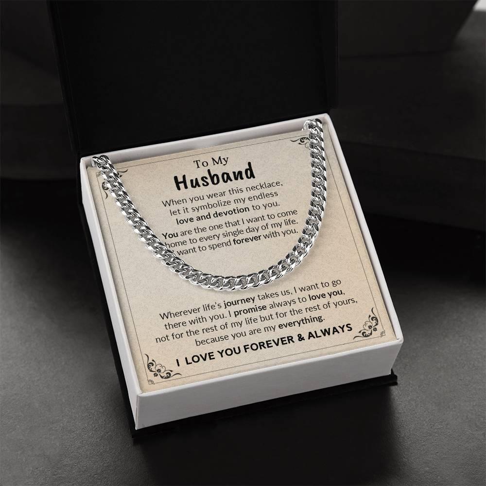 To My Husband My Endless Love and Devotion Chain Necklace with Message Card - Mallard Moon Gift Shop