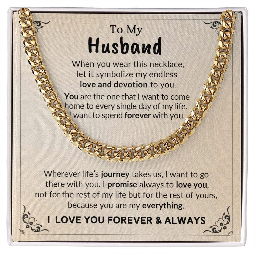 To My Husband My Endless Love and Devotion Chain Necklace with Message Card