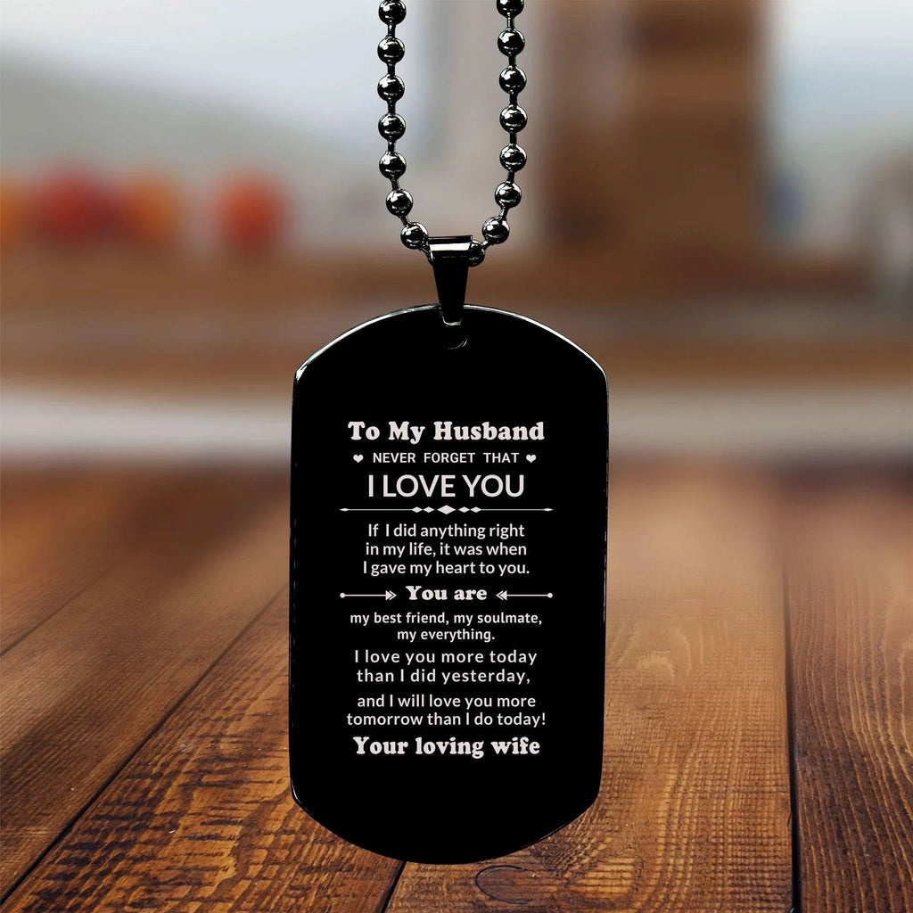 To My Husband You Are My Best Friend, My Soulmate, My Everything Engraved Black Dog Tag Necklace Anniversary Birthday Valentine Gift