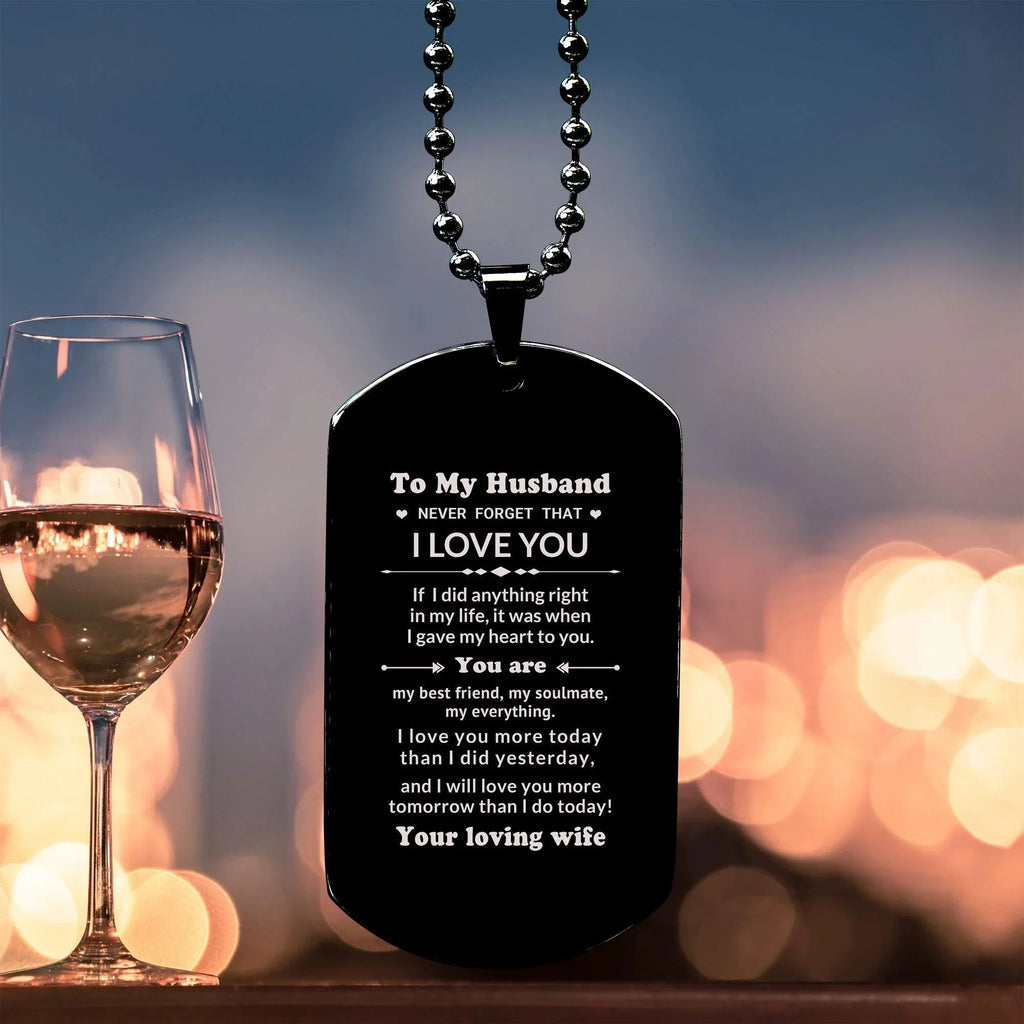 To My Husband You Are My Best Friend, My Soulmate, My Everything Engraved Black Dog Tag Necklace Anniversary Birthday Valentine Gift
