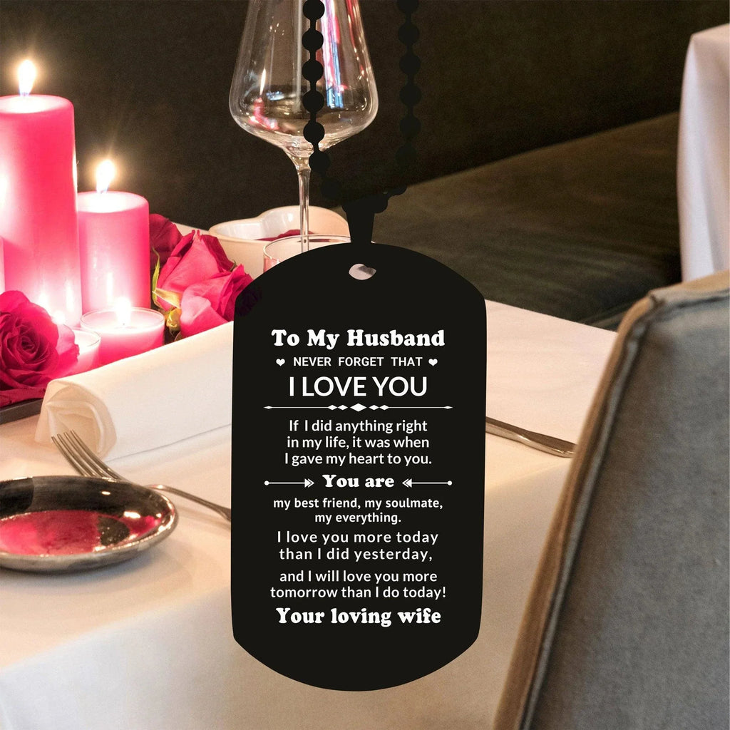 To My Husband You Are My Best Friend, My Soulmate, My Everything Engraved Black Dog Tag Necklace Anniversary Birthday Valentine Gift