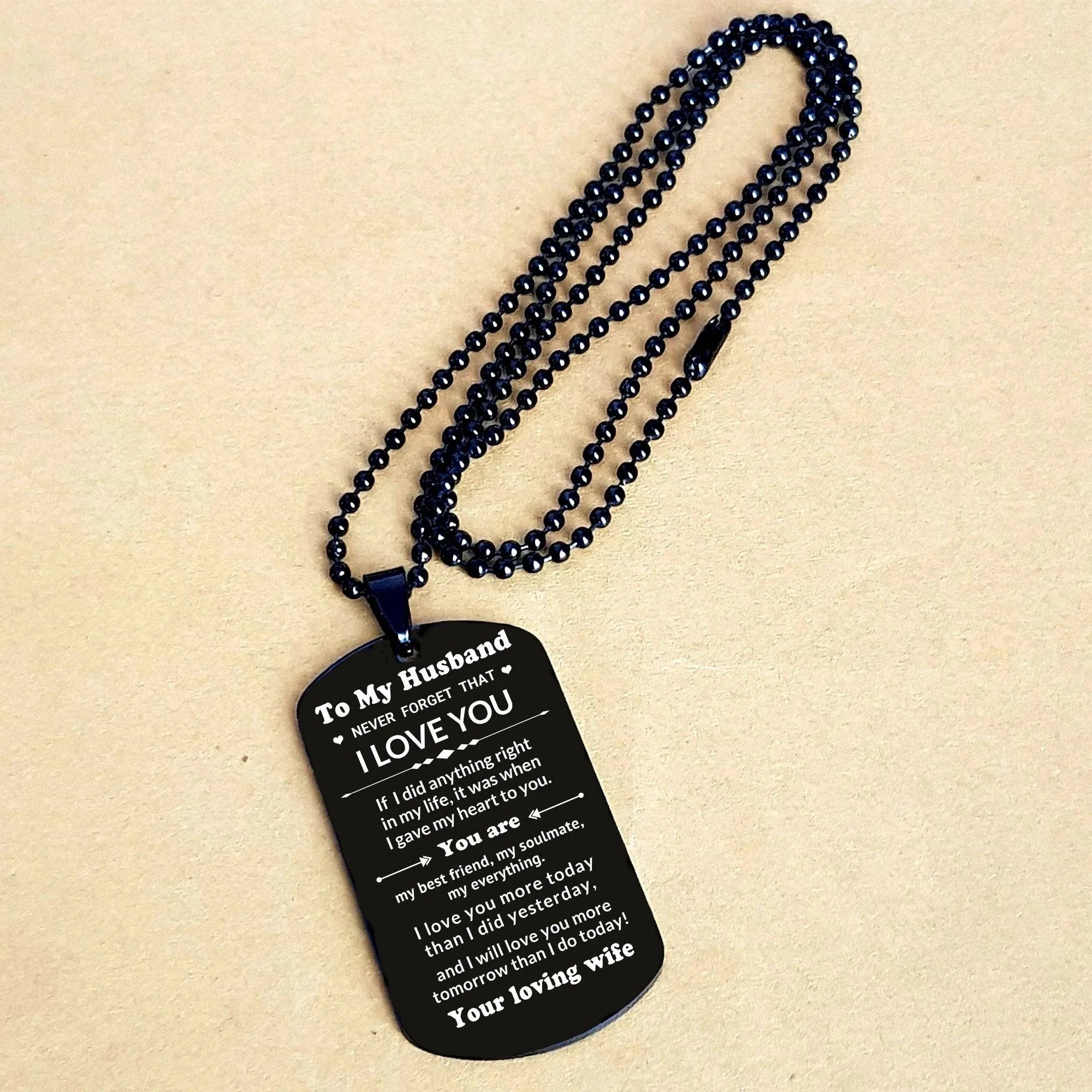 To My Husband You Are My Best Friend, My Soulmate, My Everything Engraved Black Dog Tag Necklace Anniversary Birthday Valentine Gift