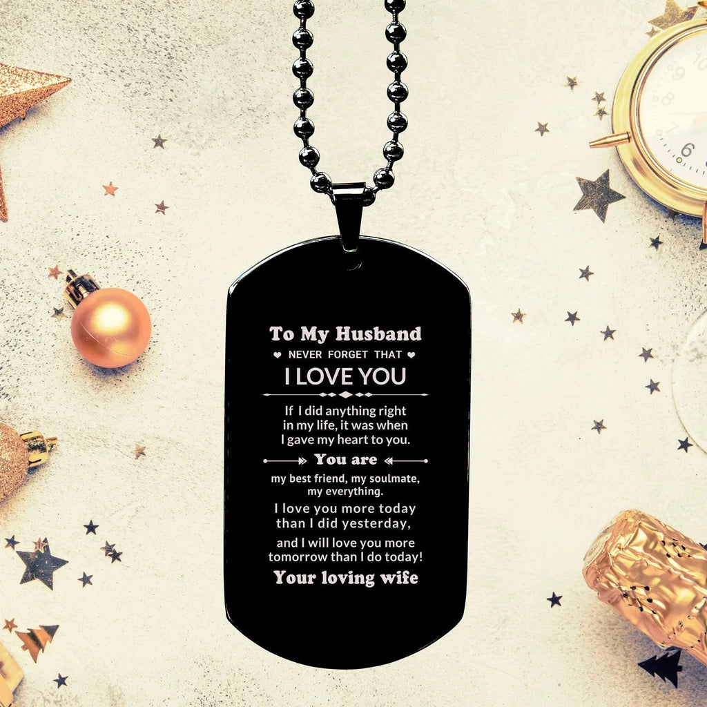 To My Husband You Are My Best Friend, My Soulmate, My Everything Engraved Black Dog Tag Necklace Anniversary Birthday Valentine Gift