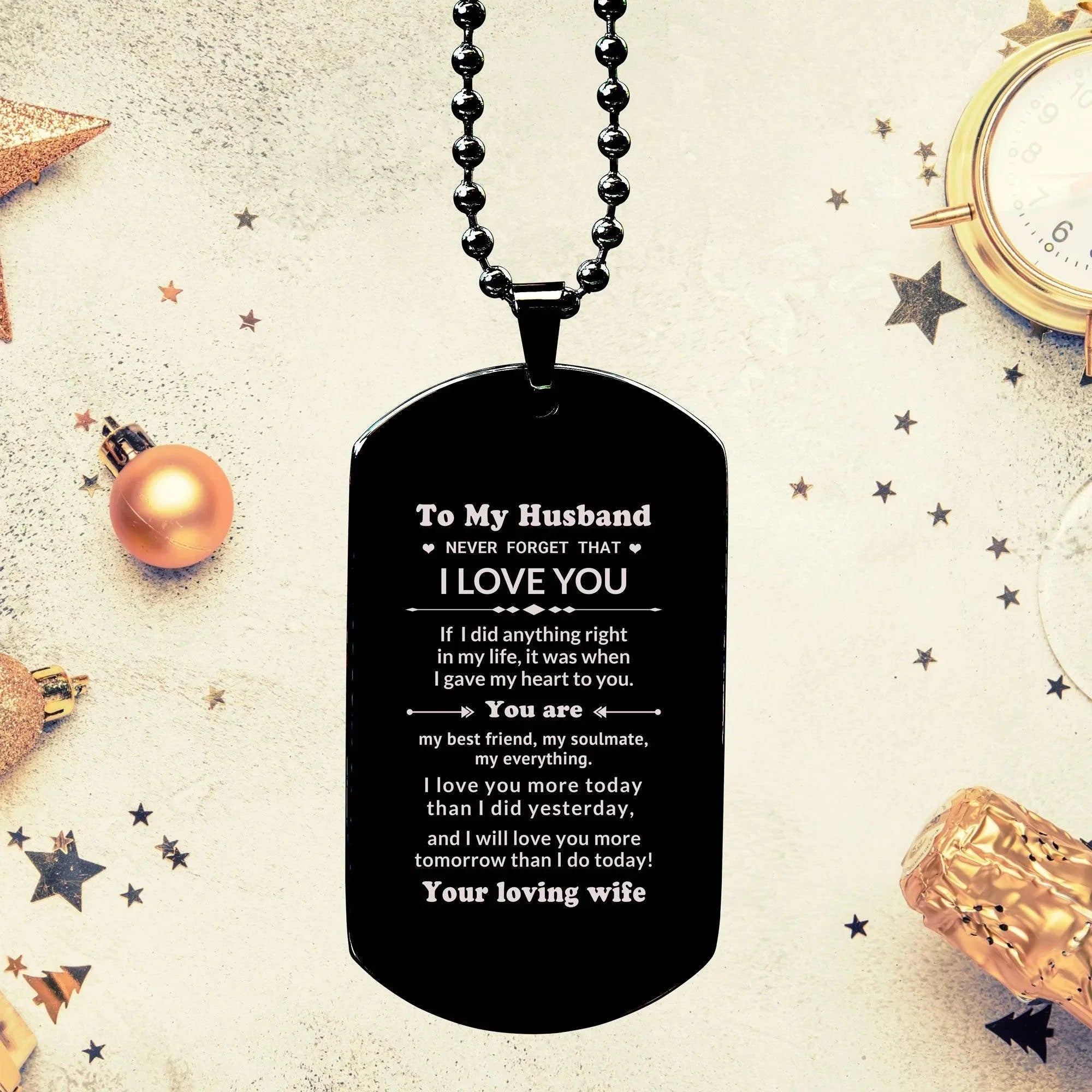 To My Husband You Are My Best Friend, My Soulmate, My Everything Engraved Black Dog Tag Necklace Anniversary Birthday Valentine Gift