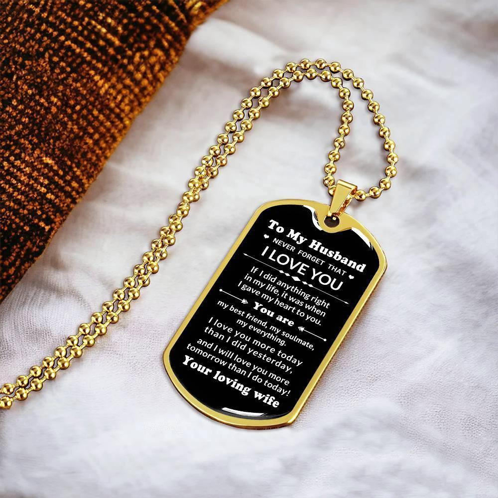 To My Husband You Are My Best Friend, My Soulmate, My Everything Engraved Dog Tag Necklace Anniversary Birthday Valentine Gift