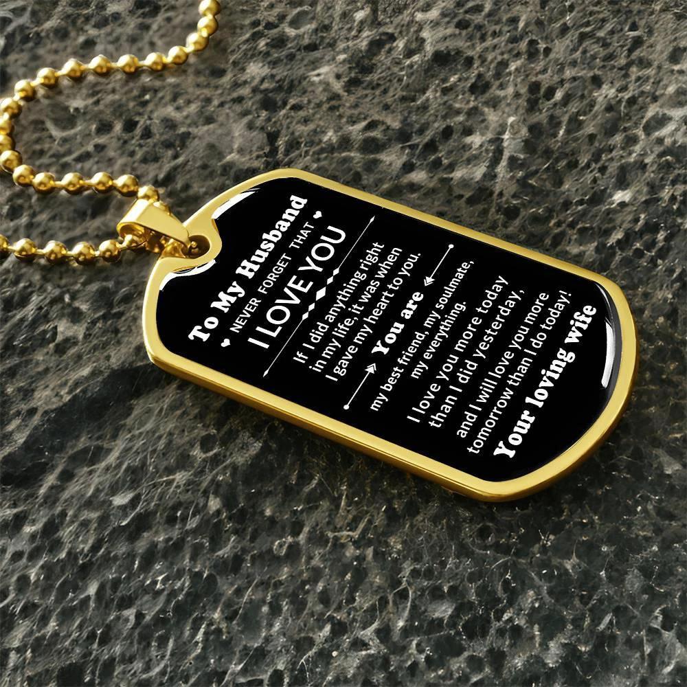 To My Husband You Are My Best Friend, My Soulmate, My Everything Engraved Dog Tag Necklace Anniversary Birthday Valentine Gift