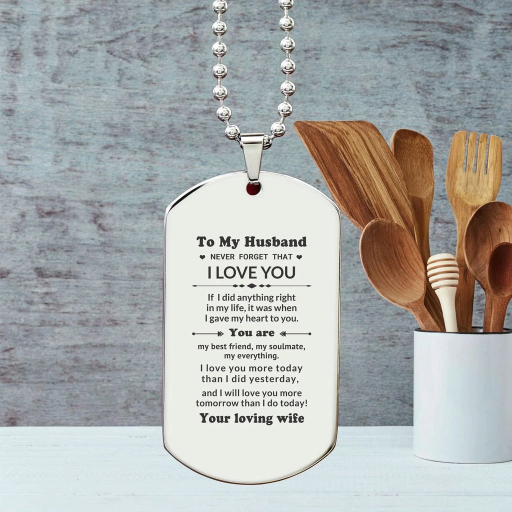 To My Husband You Are My Best Friend, My Soulmate, My Everything Engraved Silver Dog Tag Necklace Anniversary Birthday Valentine Gift
