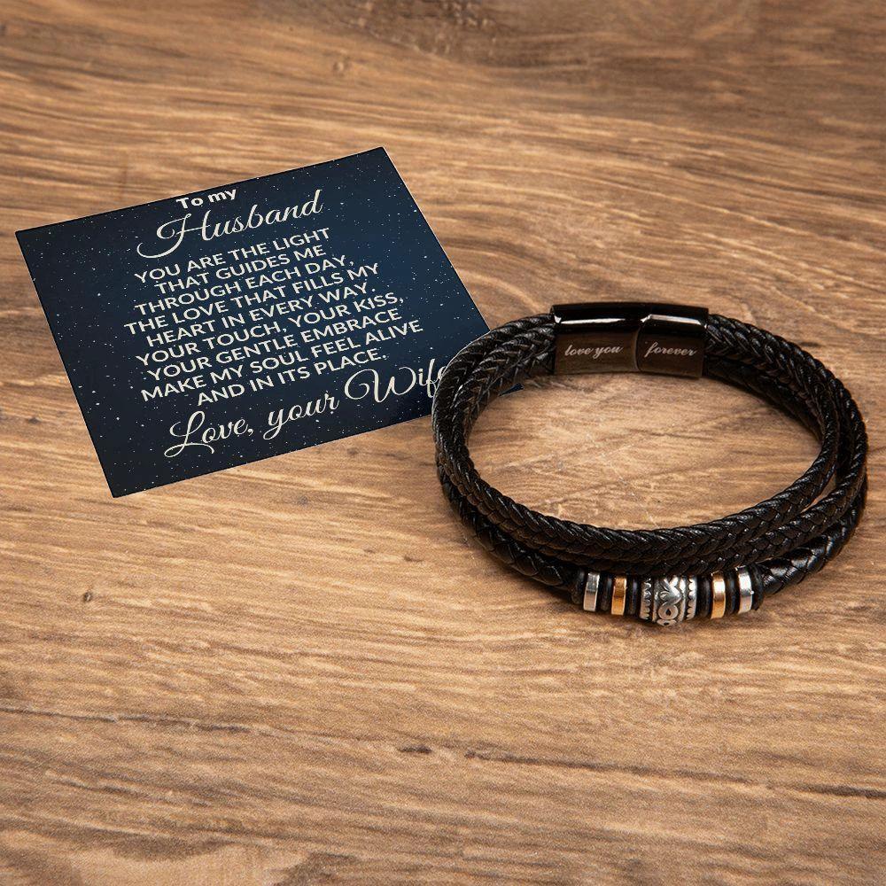 To My Husband You are the Light Braided Leather Bracelet