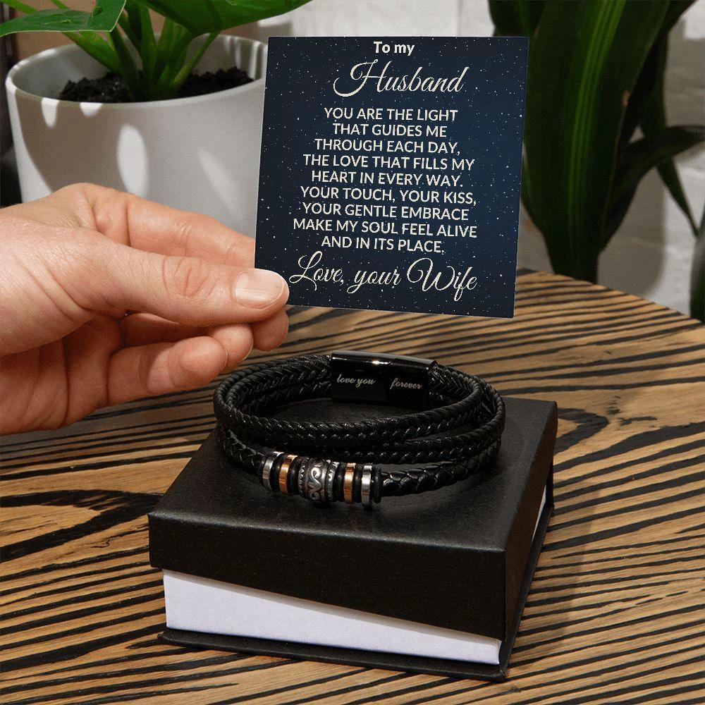 To My Husband You are the Light Braided Leather Bracelet