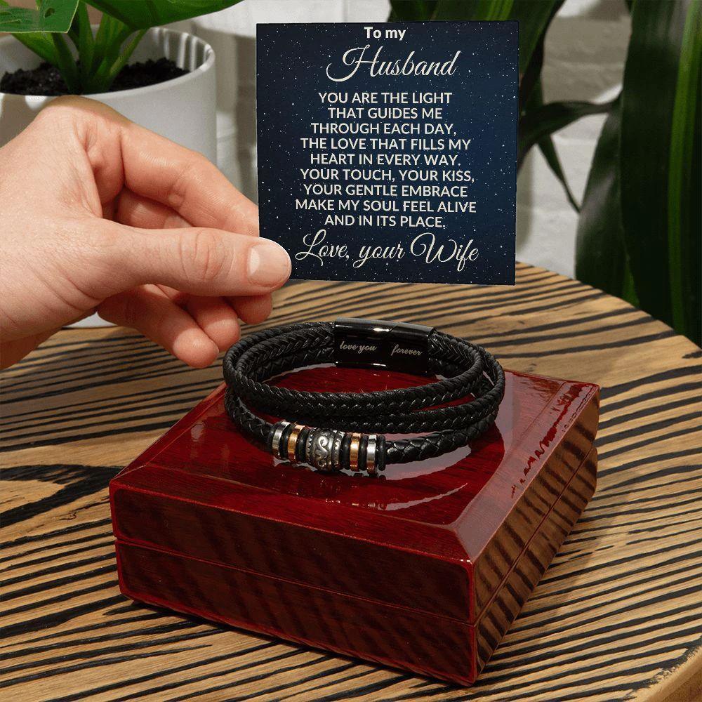 To My Husband You are the Light Braided Leather Bracelet