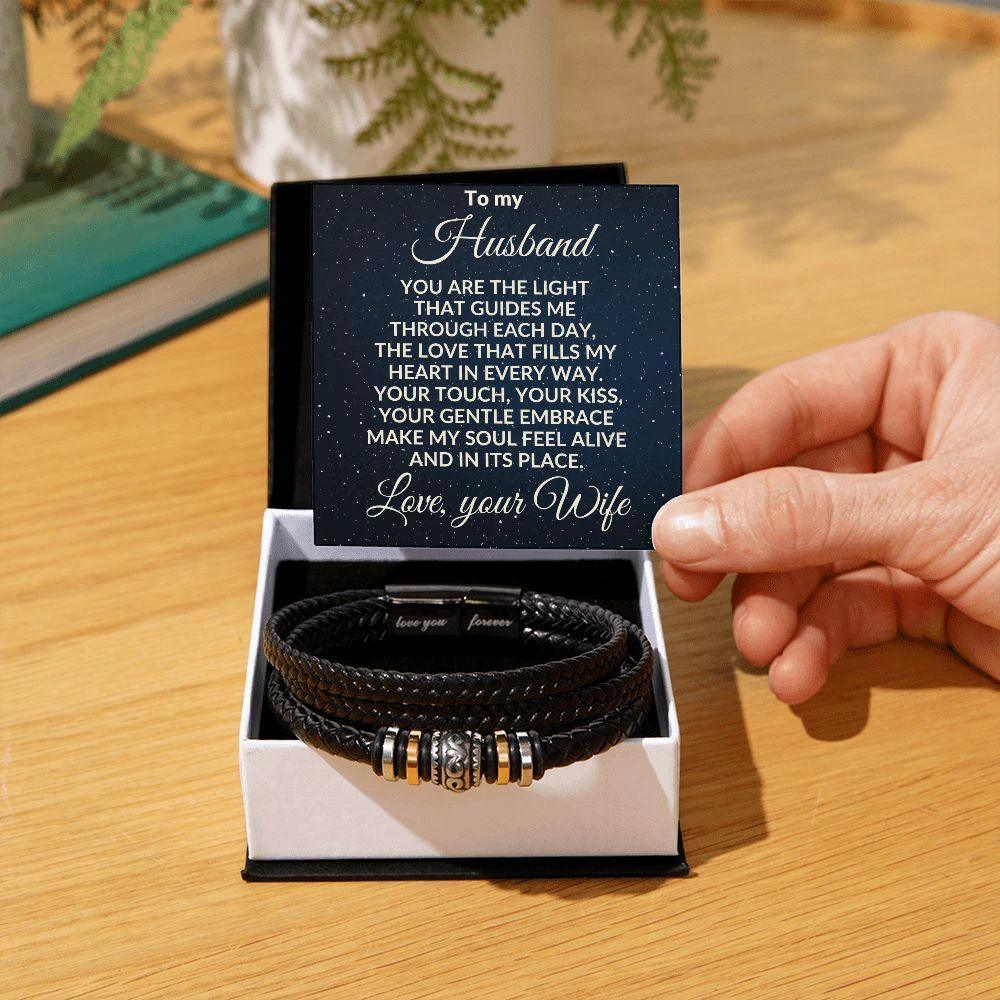 To My Husband You are the Light Braided Leather Bracelet