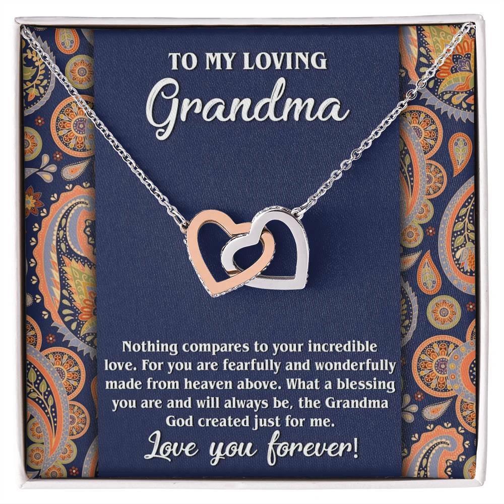 To My Loving Grandma You are a Blessing Interlocking Hearts Pendant Necklace
