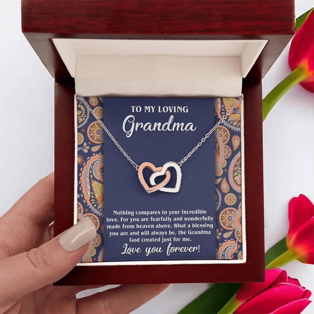 To My Loving Grandma You are a Blessing Interlocking Hearts Pendant Necklace
