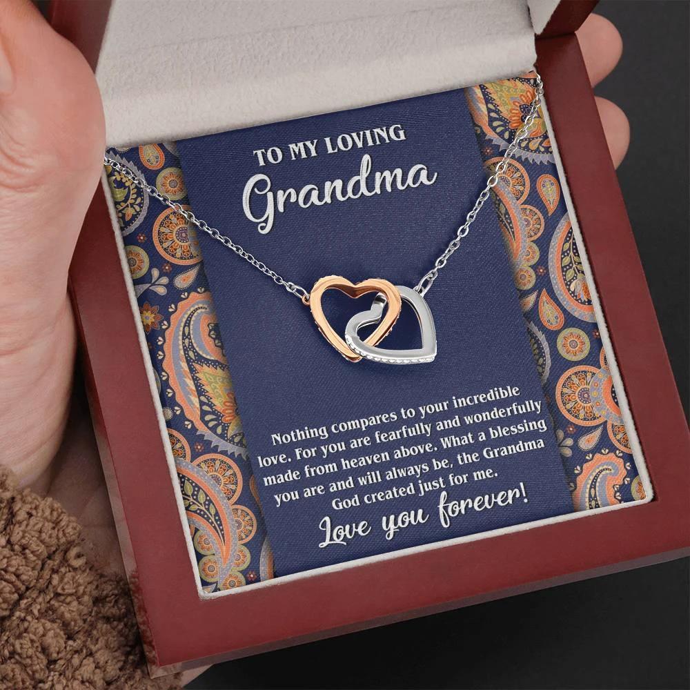 To My Loving Grandma You are a Blessing Interlocking Hearts Pendant Necklace